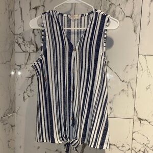 Striped Sleeveless Button-Down Top